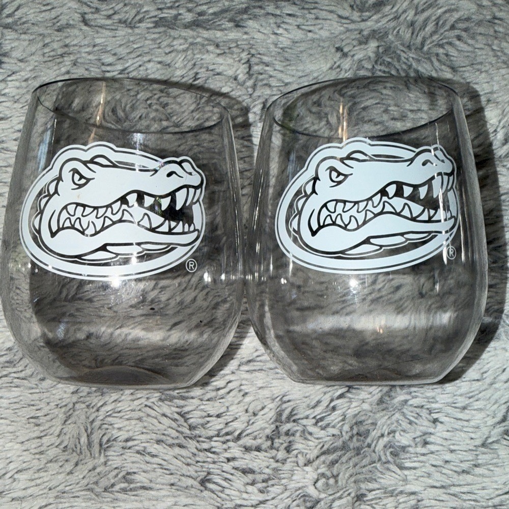 Florida Gators Stemless Wine Glasses Set of 2 Plastic 16oz Tailgate BPA Free NEW